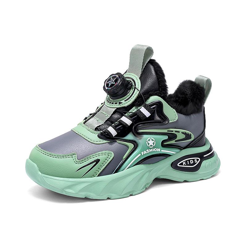 

New medium and older children s large cotton thickened soft-soled non-slip sneakers children s running shoes leather surface autumn and winter casua 39