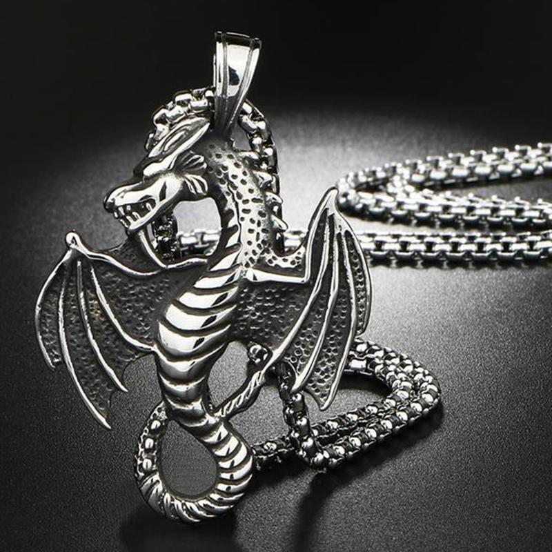 Evil Dragon Pendant Necklace for Men Women Hip Hop Punk Stainless Steel Keel Chain Fashion Jewelry Trendy Accessories Gifts