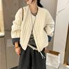 Contrasting Color Splicing Thin Crew Neck Cardigan Short Coat Women's Autumn New Loose and Thin Casual Jacket Top