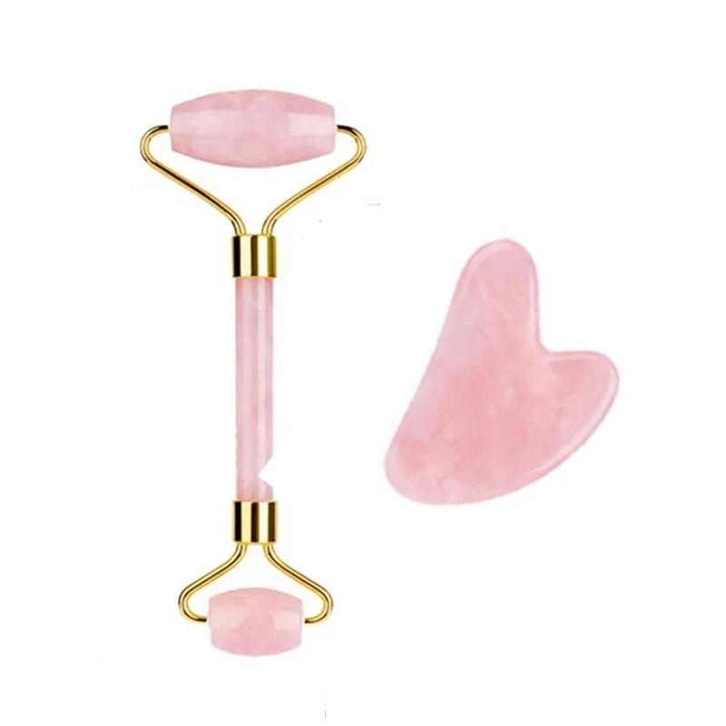 Natural Jade Roller Gua Sha Set Rose Quartz Obsidian Amethyst Jade Massager Gouache Scraper For Facial Lifting Skin Care Tools