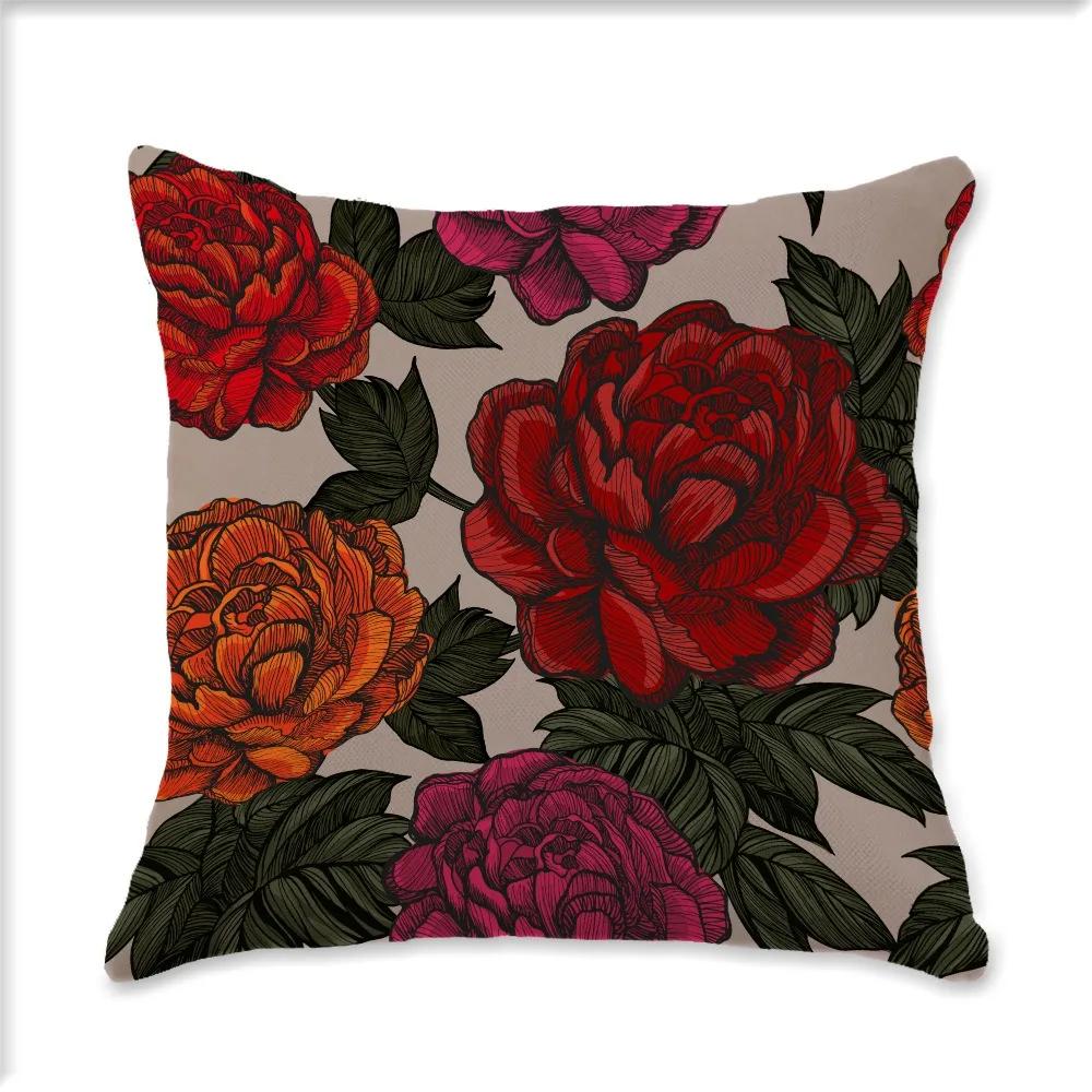 Vintage Plant Flower Style Single Side Digital Printing Bohemian Pillowcase Car Sofa Cushion Suite Bedroom Bedside Decoration