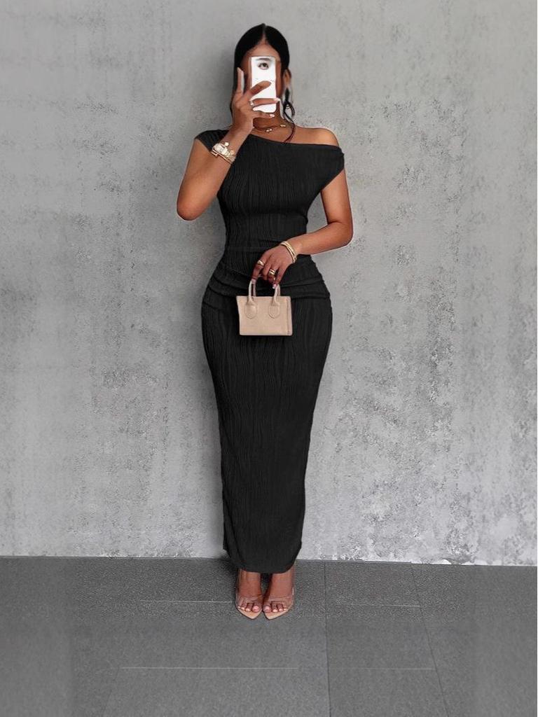 2025 Chic Water Ripple One-Shoulder Dress for Women