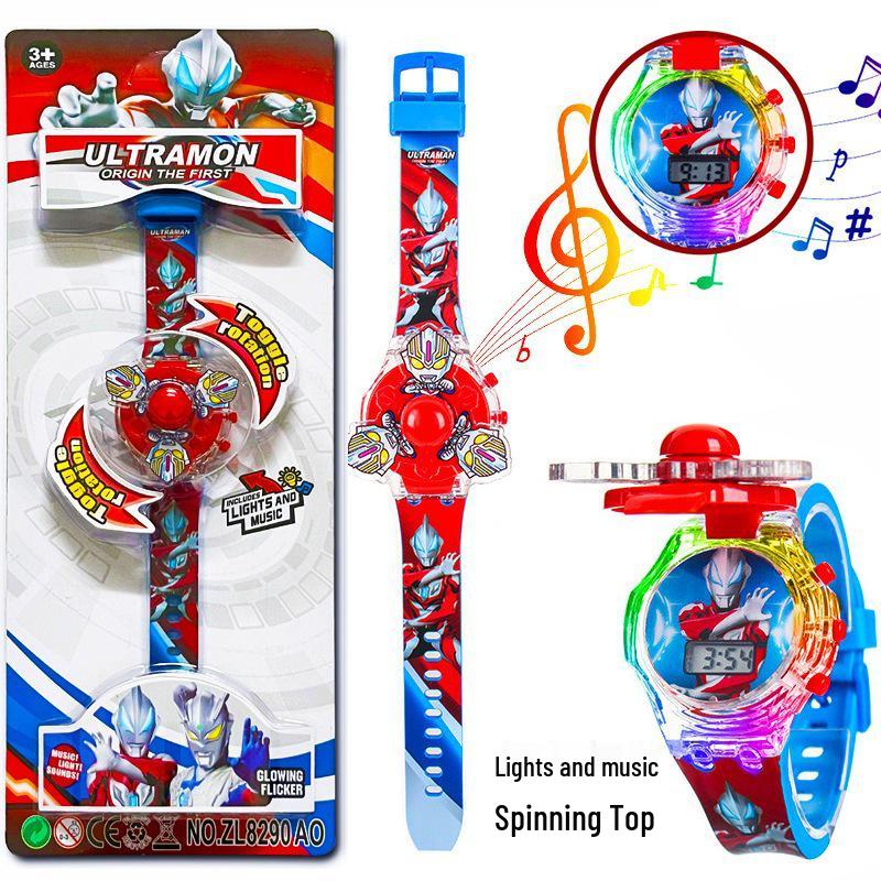 Deluxe Children's Cartoon Music Watch with Colorful Luminous Rotating Gyro - Electronic Toy Gift