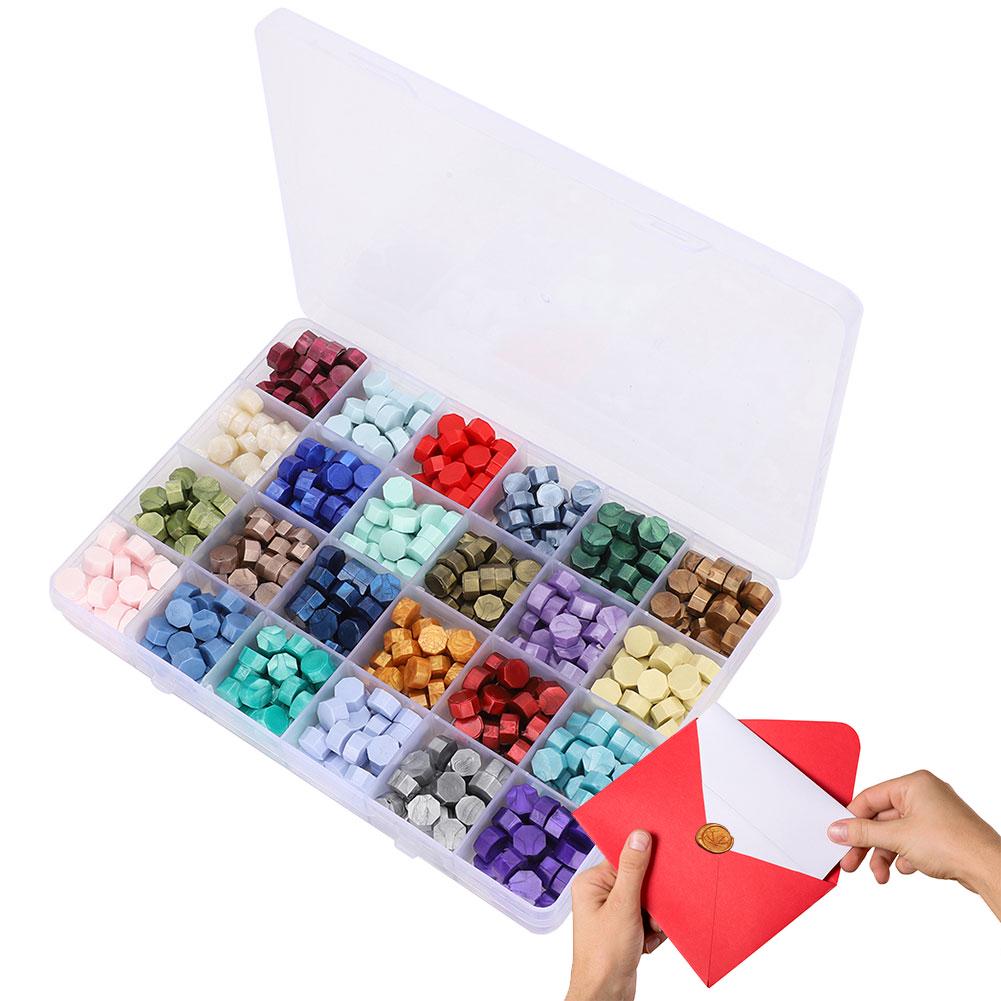 Sealing Wax Beads Set Retro 24 Colors Octagon Shape Wax Seal Stamp DIY Handicrafts Tools