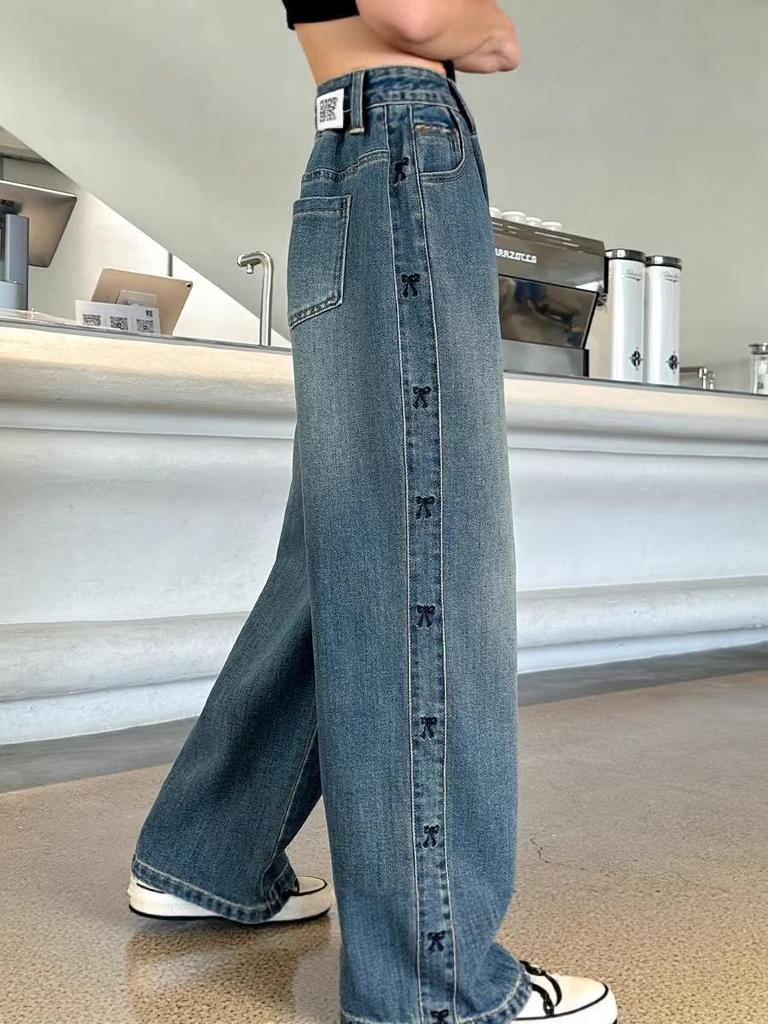 Mädchen High-Waist Denim Weite Hosen - Mittel/Groß, Frühling/Herbst 2026 Kollektion, Weiche & Bequeme Jeans