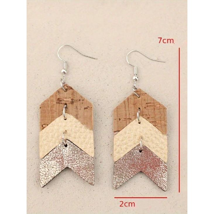 1 Pair Western Style Light Color Patchwork Arrow Multi-Layer Earrings, Niche Design Elegant Earrings