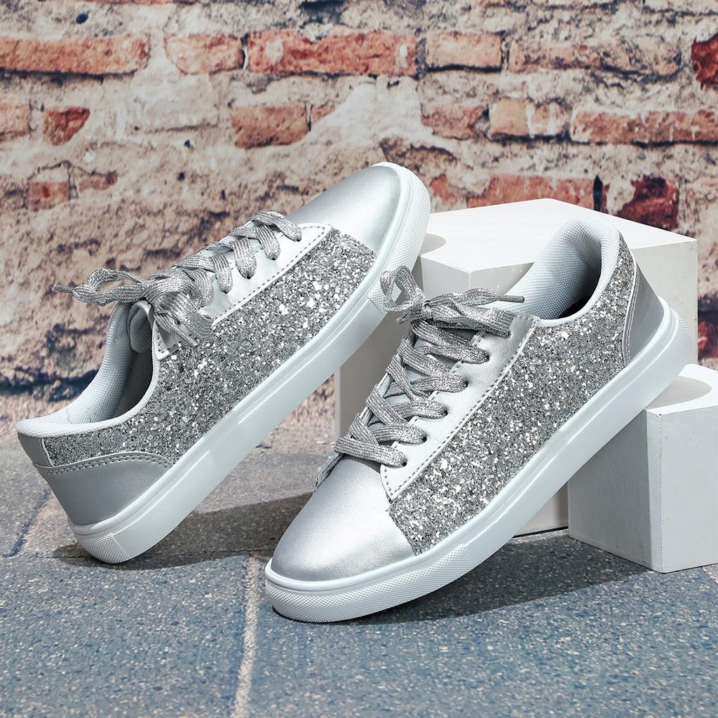 Mode Damen Herren Freizeitschuhe Mode Pailletten Bling Skateboard Schnür-Sneakers Frühling Herbst Damen Schuhe Ballerinas Übergröße 35~44