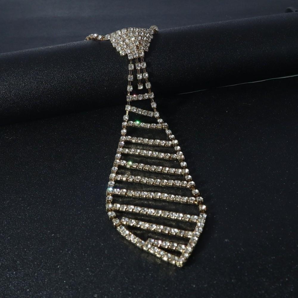 Moda Diamante de Agua Pedrería Corbata Elegante Longitud Media Larga Hueca Corbata Ropa de Boda Joyería Accesorios