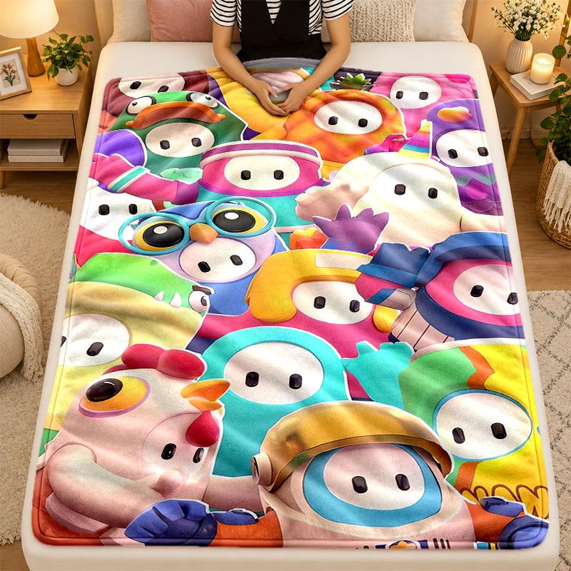 Flannel BlanketFall Guys Warm Soft Throw Blanket for Indoor Sofa Bed Living Room Use