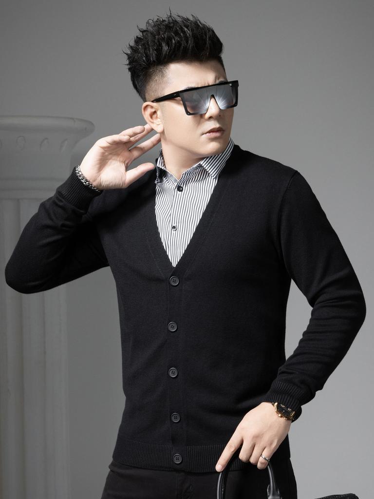 European Style Cardigan Fake Two-Piece Sweater Men's 2025 Autumn New Men's Knitwear Business Casual Base Shirt