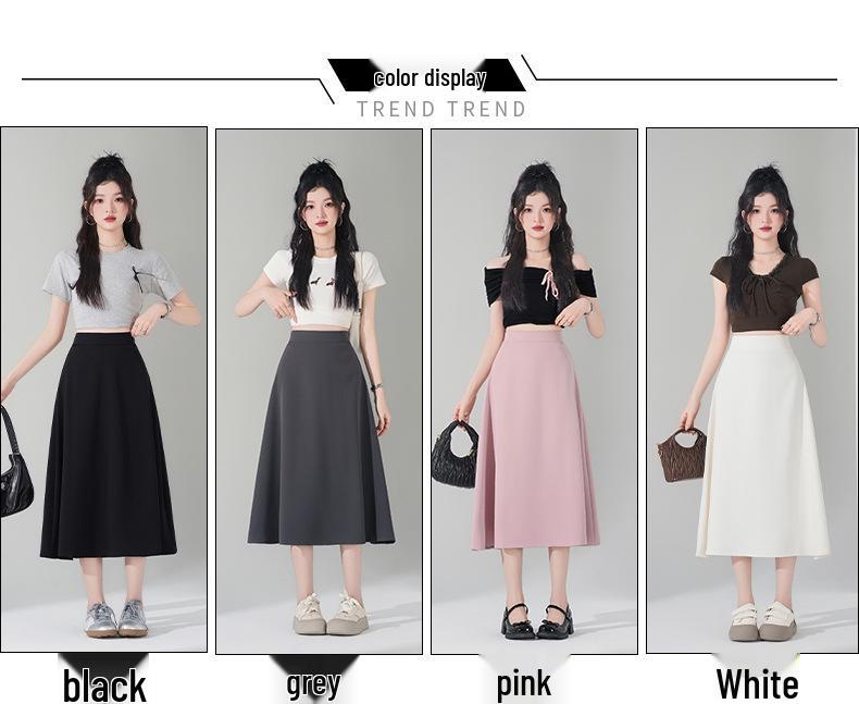 Plus Size Korean Style Slimming Black Skirt - Thin Material, Versatile, Solid Color, Spring/Summer
