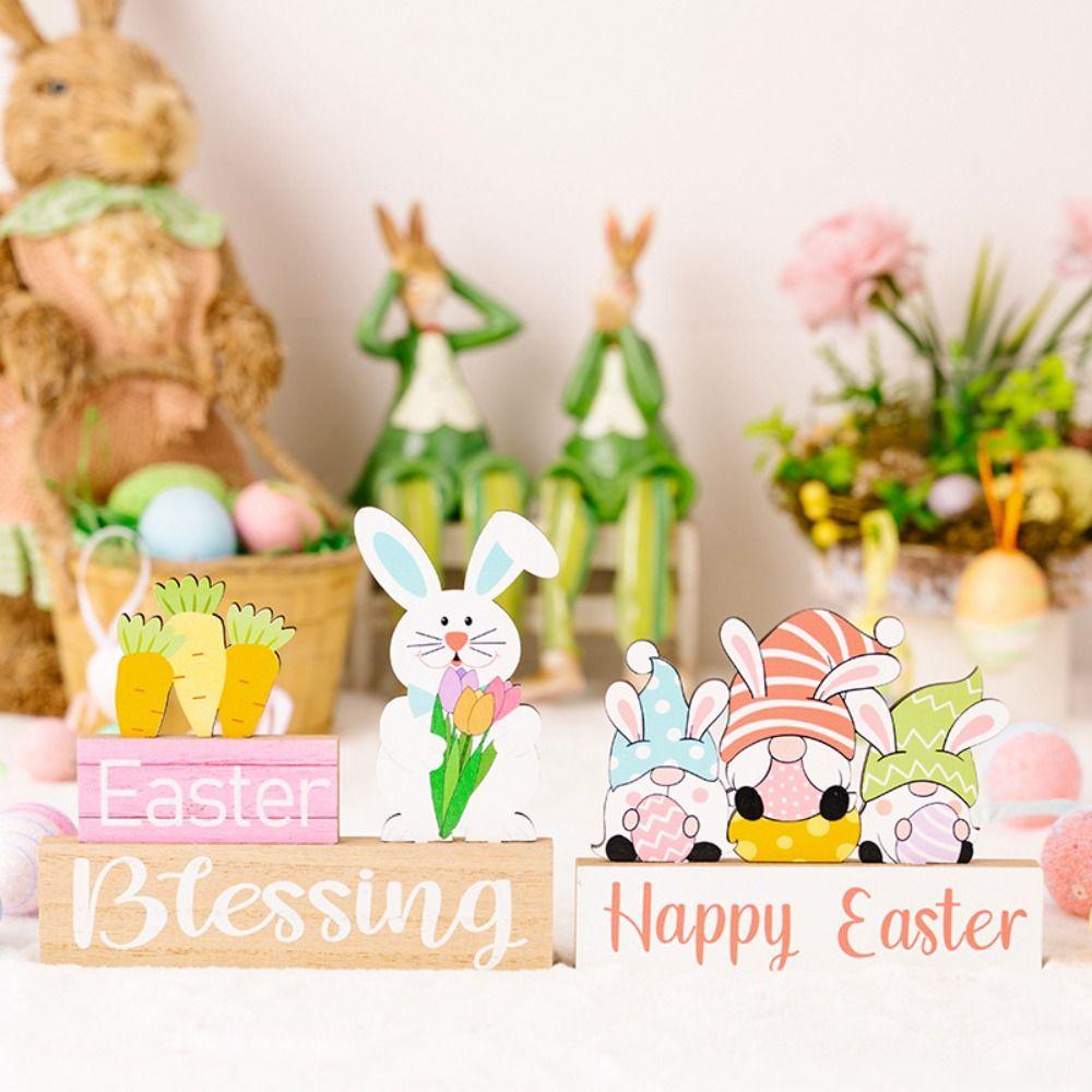 

Thickened Easter Wooden Rabbit Ornaments Wooden Easter Decorative Supplies Easter