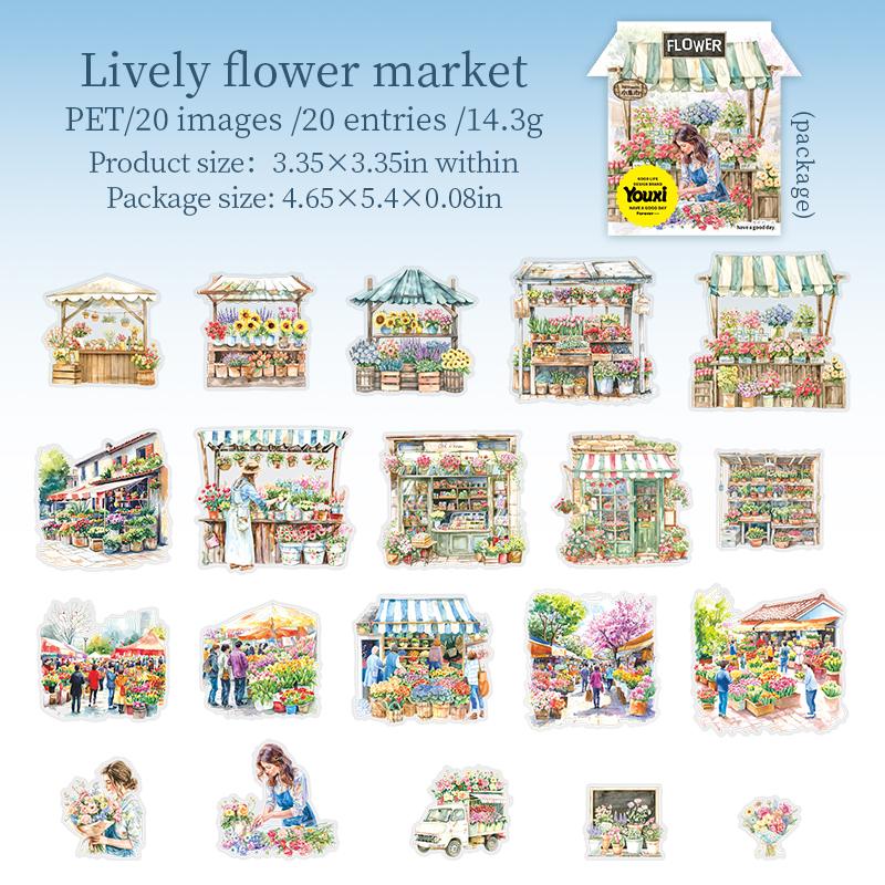 20Sheets/bag Small Bazaar Series Street Scenery Stickers Landscape Hand Account Collage Material DIY Photo Frame Card Decorative