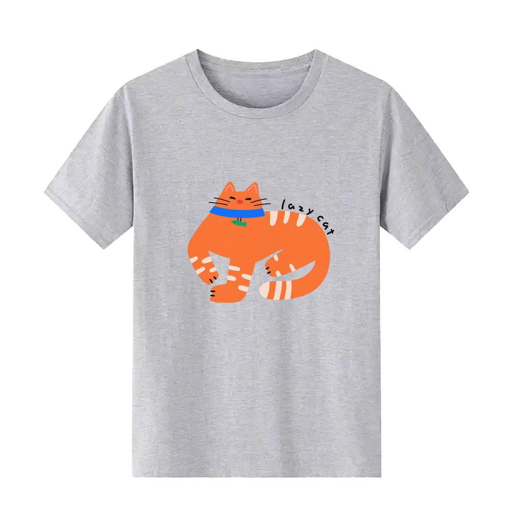 Cartoon-orange Katze bedrucktes kurzärmeliges Rundhals-Damen-T-Shirt für Frühling und Sommer vielseitiges Damen-T-Shirt