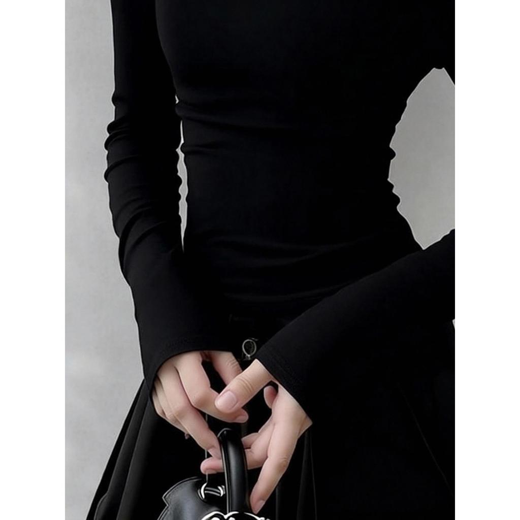 260g Cotton Brushed Autumn/Winter Women's Hollowed Half-High Collar Long Sleeve Base Layer Shirt