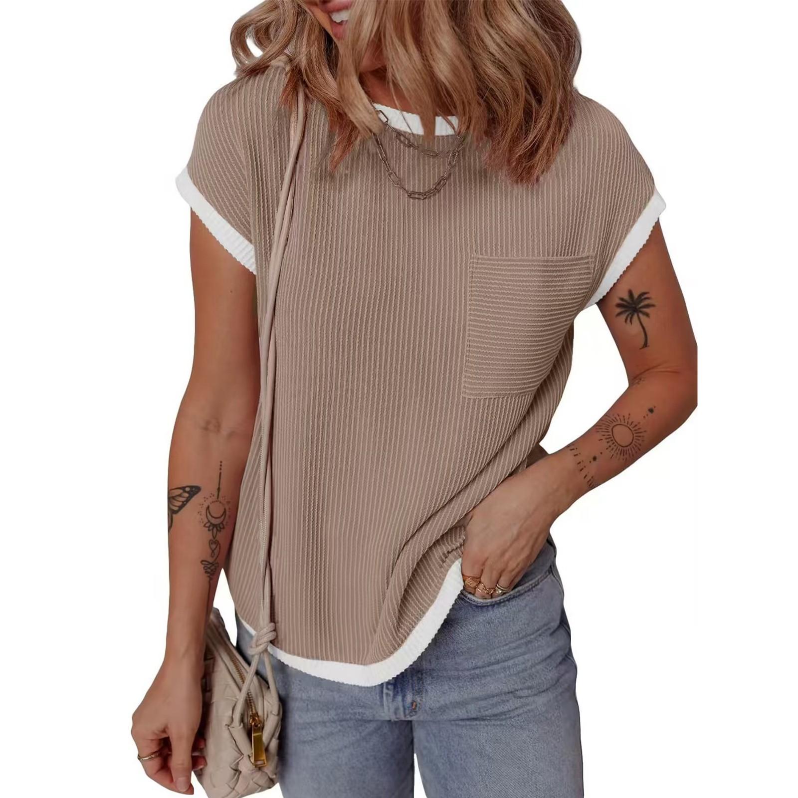 

Женская однотонная повседневная футболка с круглым вырезом, цветной пуловер с коротким рукавом M хаки