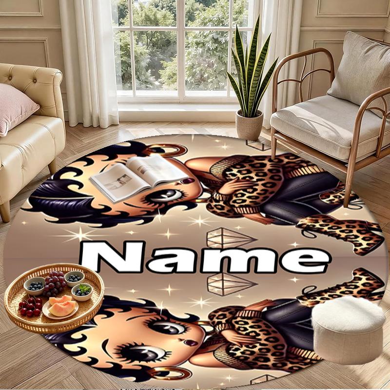 Custom Name Personalized Betty Boop Print Round Rug, Versatile Home Decor Carpet, for Playroom, Apartment, Balcony, Entryway, Hallway Gift