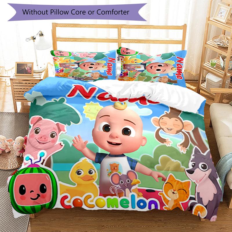 3pcs Custom Name CoComelon - Dance Party Bedding Set Duvet Cover Closure Includes 1 Duvet Cover & 2 Pillowcases for All Seasons Bedroom Decor