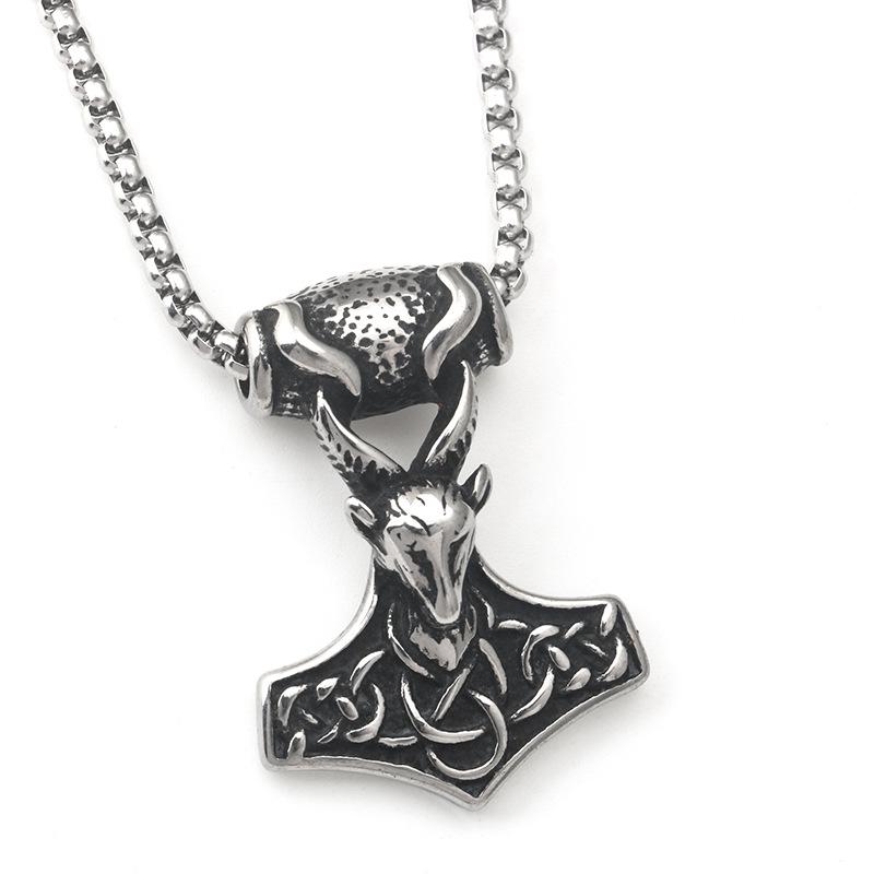 

Retro Thor s Hammer Ram Head Stainless Steel Pendant Necklace
