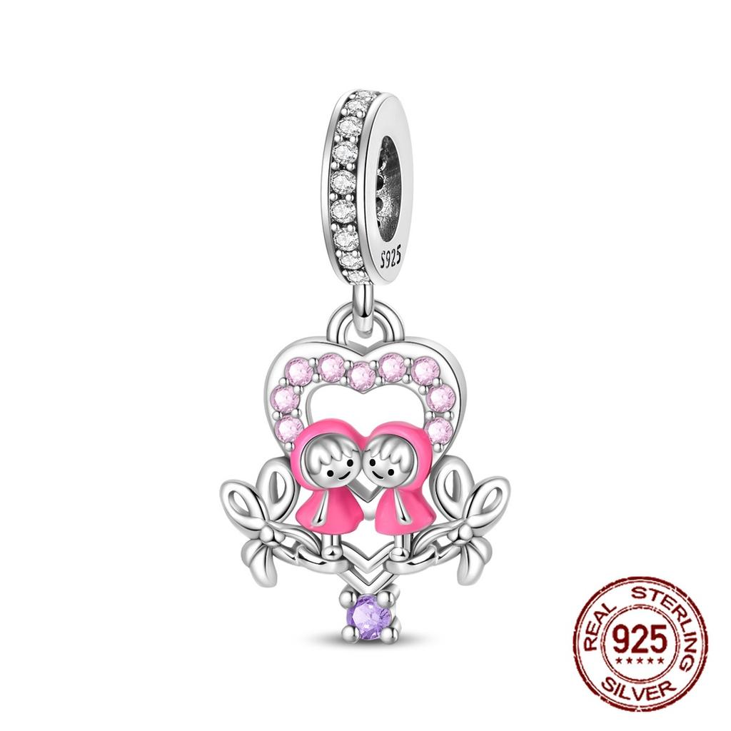 Double Sided Heart Sisters Charm Copper Tree Of Life Family Dangle Pendant Fit Bracelet Necklace Diy Jewelry