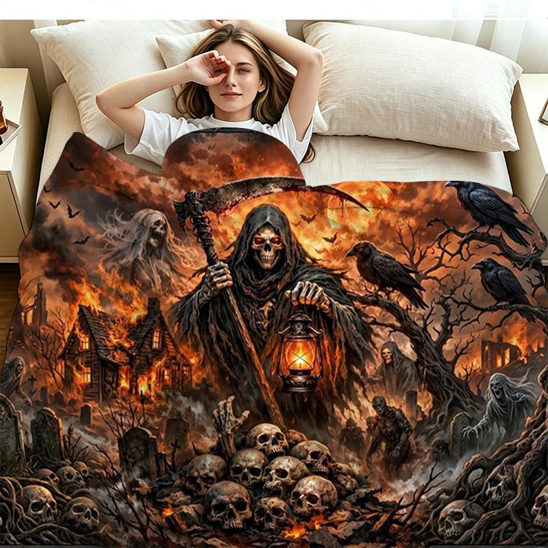 Dark Grim Reaper Print Flannel Blanket High Quality Warm Comfortable Cover for All Seasons Perfect for Gifts Home Decor