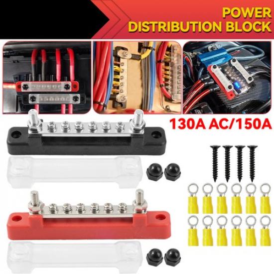 12V Distribution Bus Bar Auto Boat Marine Power 6 Way Terminal Block Bus Bar 2x