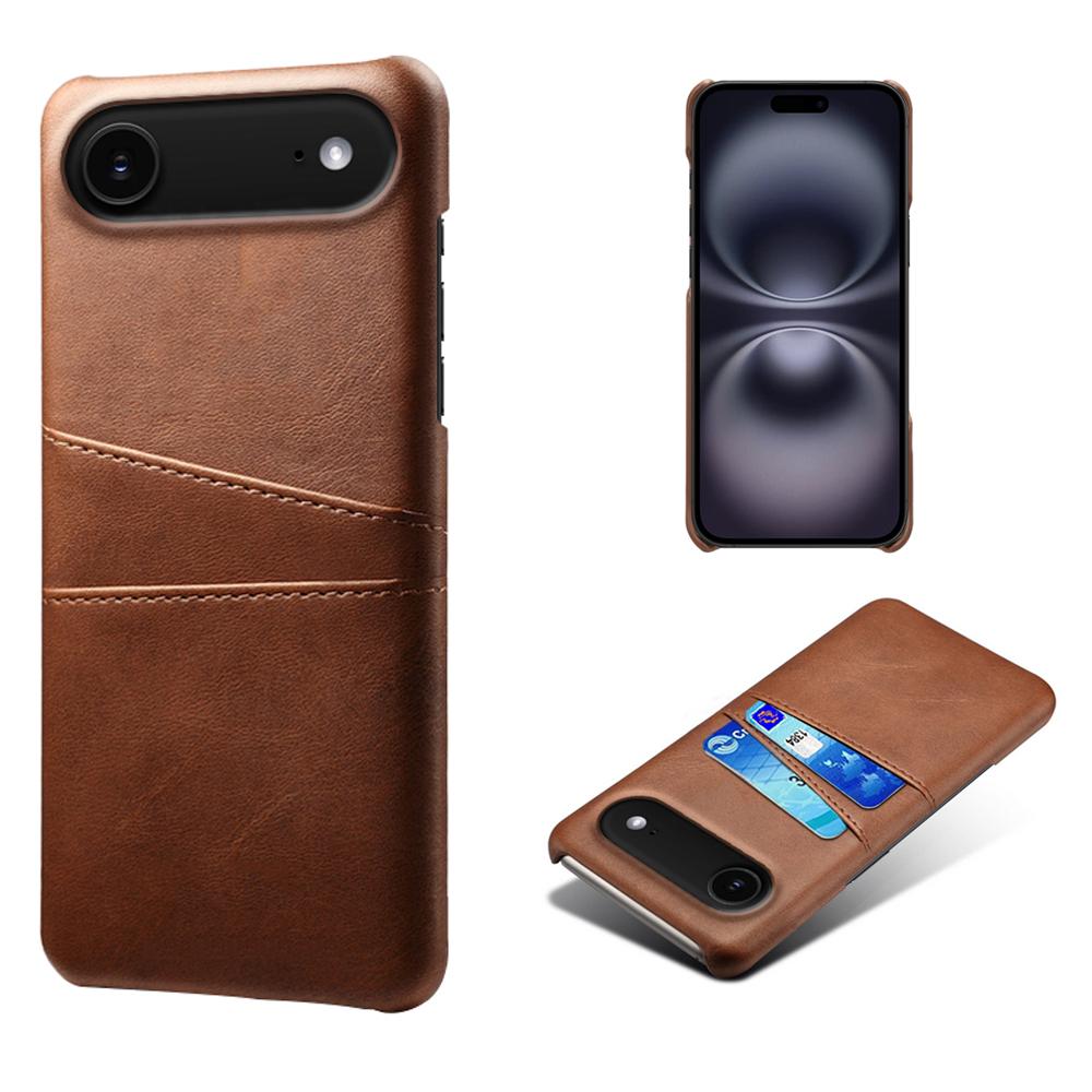 

For iPhone 17 Air Case Dual Card Slots PU Leather+Hard PC Phone Cover Brown