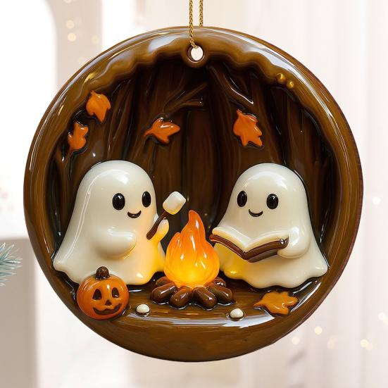 Halloween Ghost Campfire Ornament Acrylic Ghost Bonfire Gathering Hanging Decoration for Halloween Party Home Decor