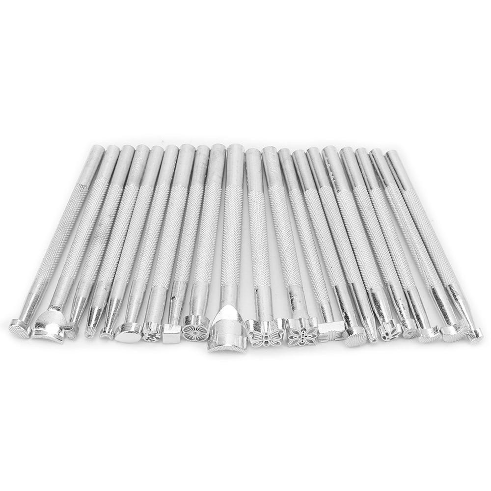 20pcs Silver Finish Leather Stamp Punch Set Punch Tools Carving Stamps Leather Craft Stamps Kit DIY Craft Tool Kit
