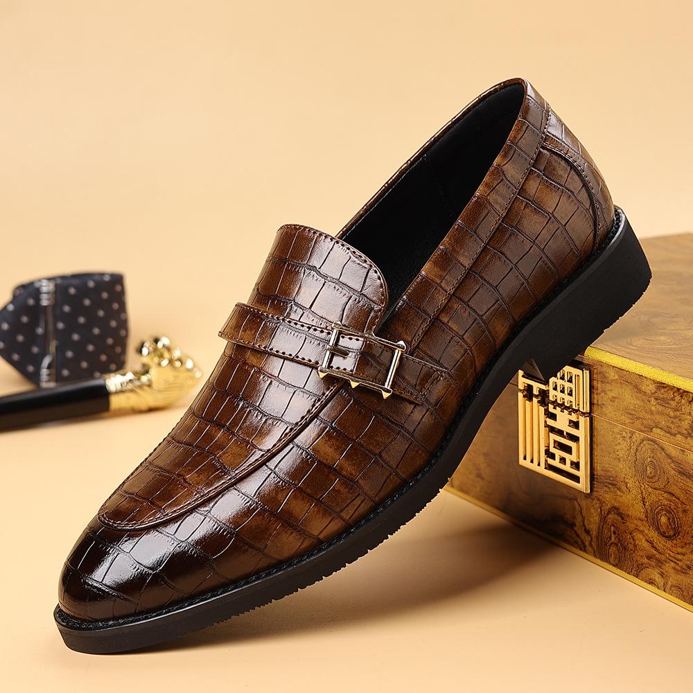 Fashion Outdoor Leather Shoes: Men's Fashionable Casual Bean Shoes Crocodile-Patterned Men's Pointed-Toe Large-Size Loafers Comfortable Shoes