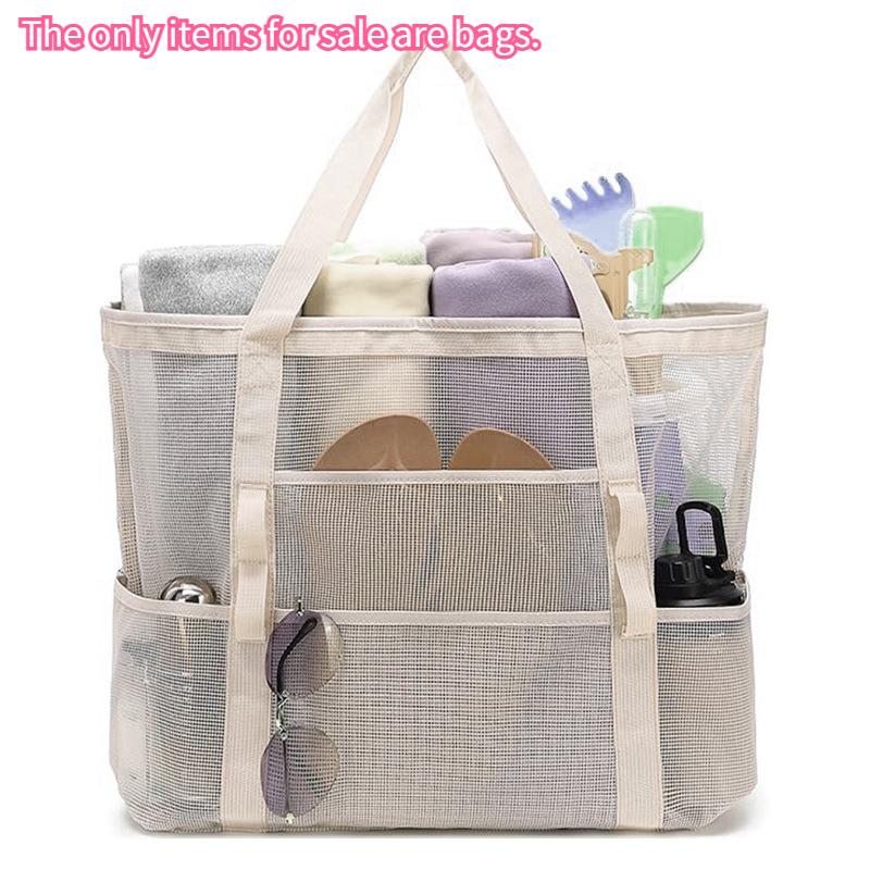 Large Capacity Mesh Beach Tote Bag for Swimming, Shower, Fitness & Travel, Foldable Grocery Zipper Bag, Summer Beach Essential