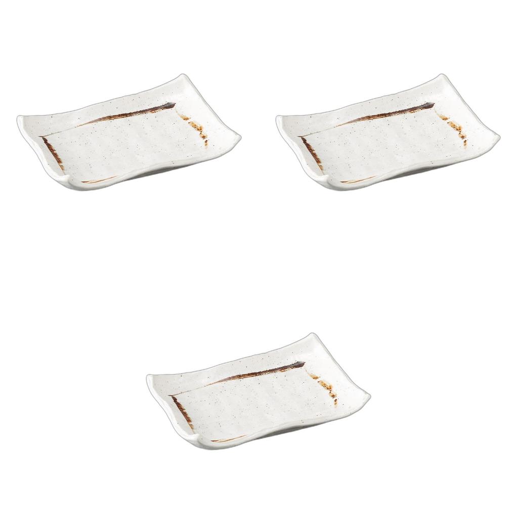 Set of 3 Kohiki Lined Wavy Yakitori Plates x x Ceramic Yakitori Plates by Setomonohonpo [21 14.5 4cm]