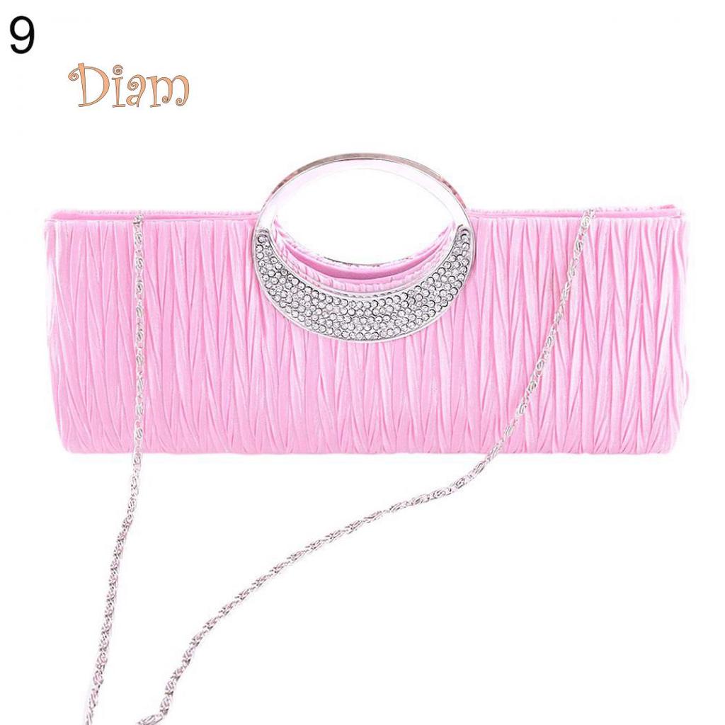 GQ Women Luxury Rhinestone Satin Pleated Evening Bag Party Clutch Purse Handbag