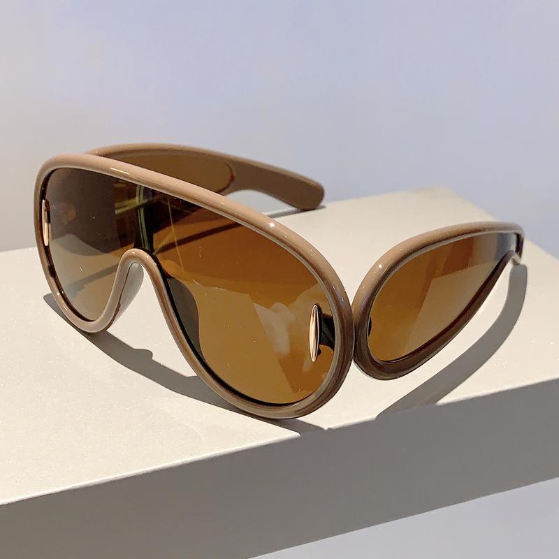 Y2K Oversized Luxe Merk Zonnebrillen Dames Heren Trend Punk Spiegel Glazen Vintage Sport Brillen brown