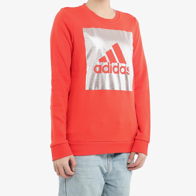 Adidas Logo Print Plain Crewneck Sweatshirt Women Tops Orange BS3241