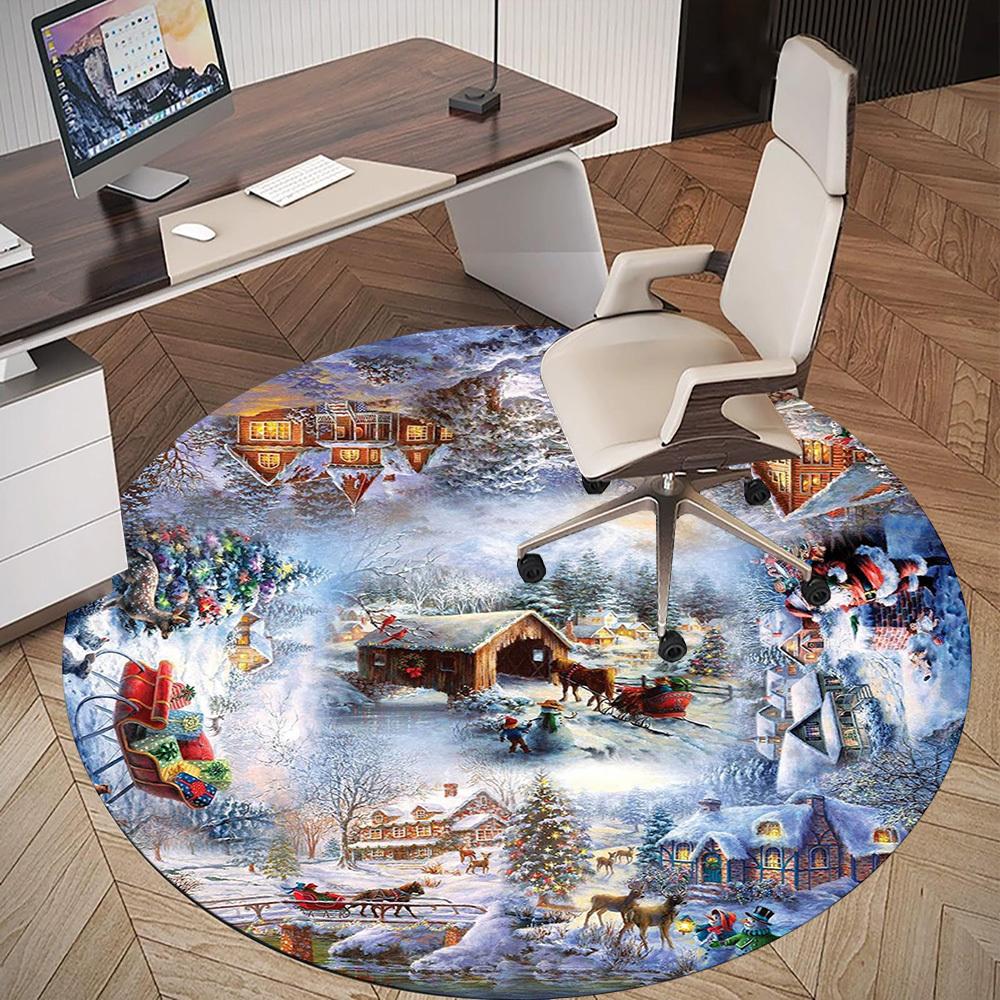 1 Stück Weihnachts-, Wintermotiv Runde Büroteppiche, Runde Teppiche unter Stühlen für Wohnzimmer, Schlafzimmer, Badezimmer Dekoration Teppich 091803
