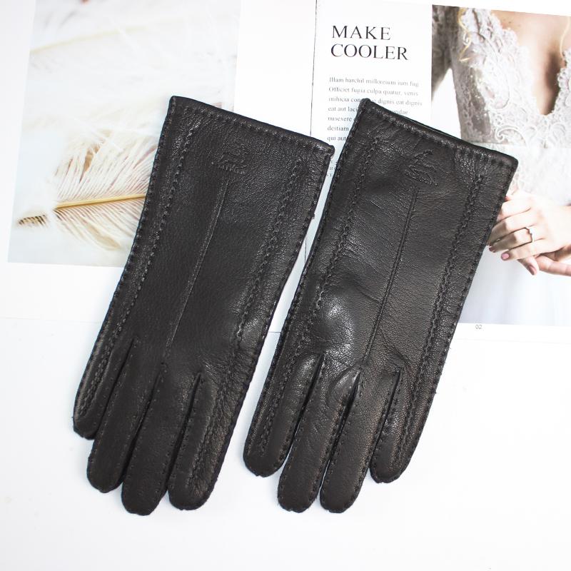 New Women's Deerskin Gloves Hand-sewn To Make Warm Wool Knitted Lining Outdoor Riding and Driving Gloves