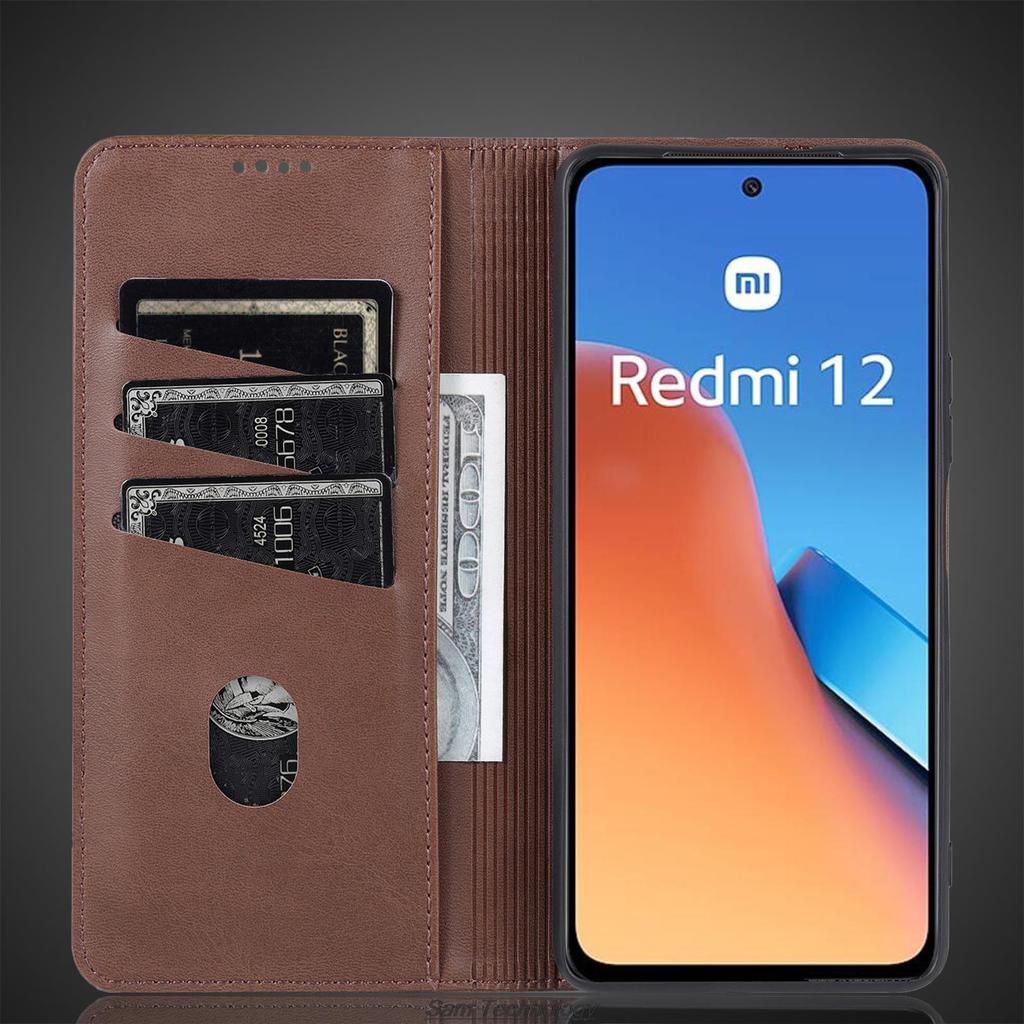 Deluxe Leder-Flip-Case mit magnetischer Adsorption für Xiaomi Redmi 12 4G / Redmi 12 5G Schutzhülle Fundas Coque