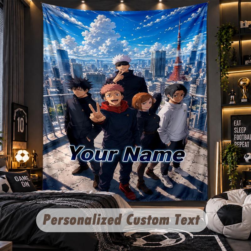 Personalized Wall Tapestry,Jujutsu Kaisen Custom Printed Name, Fabric Wall Art For Indoor Room Backdrop