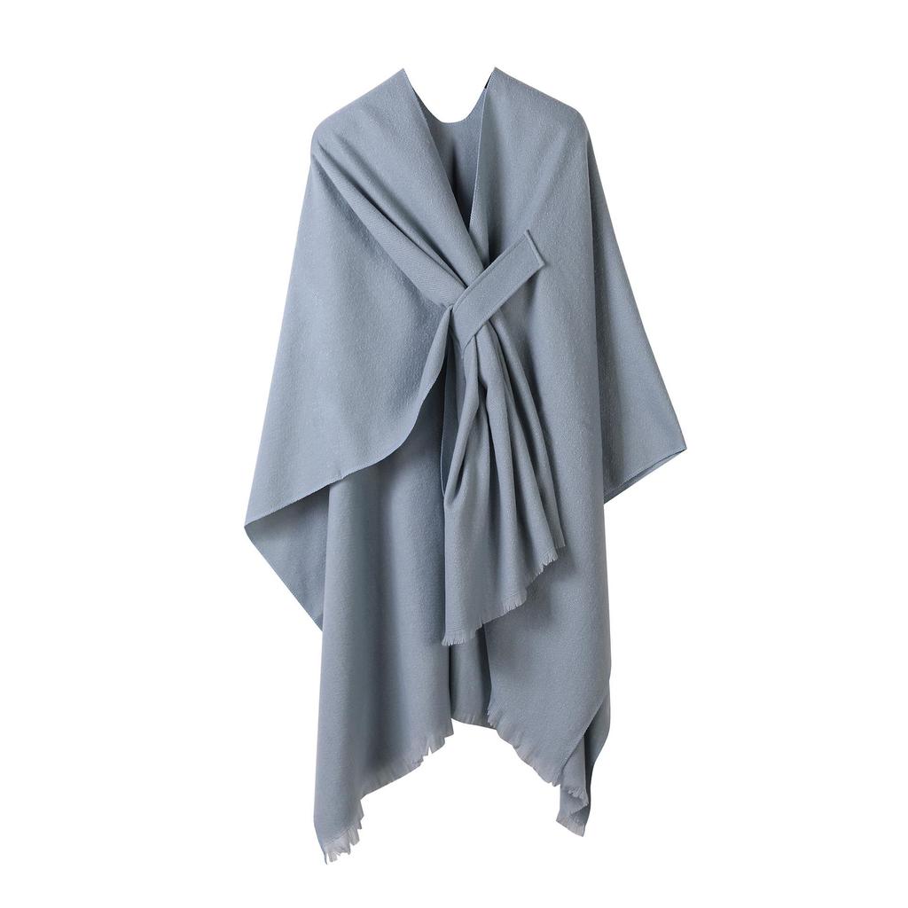 European & American Solid Color Imitation Cashmere Shawl Cape - Women's Autumn/Winter Warm Outerwear Scarf