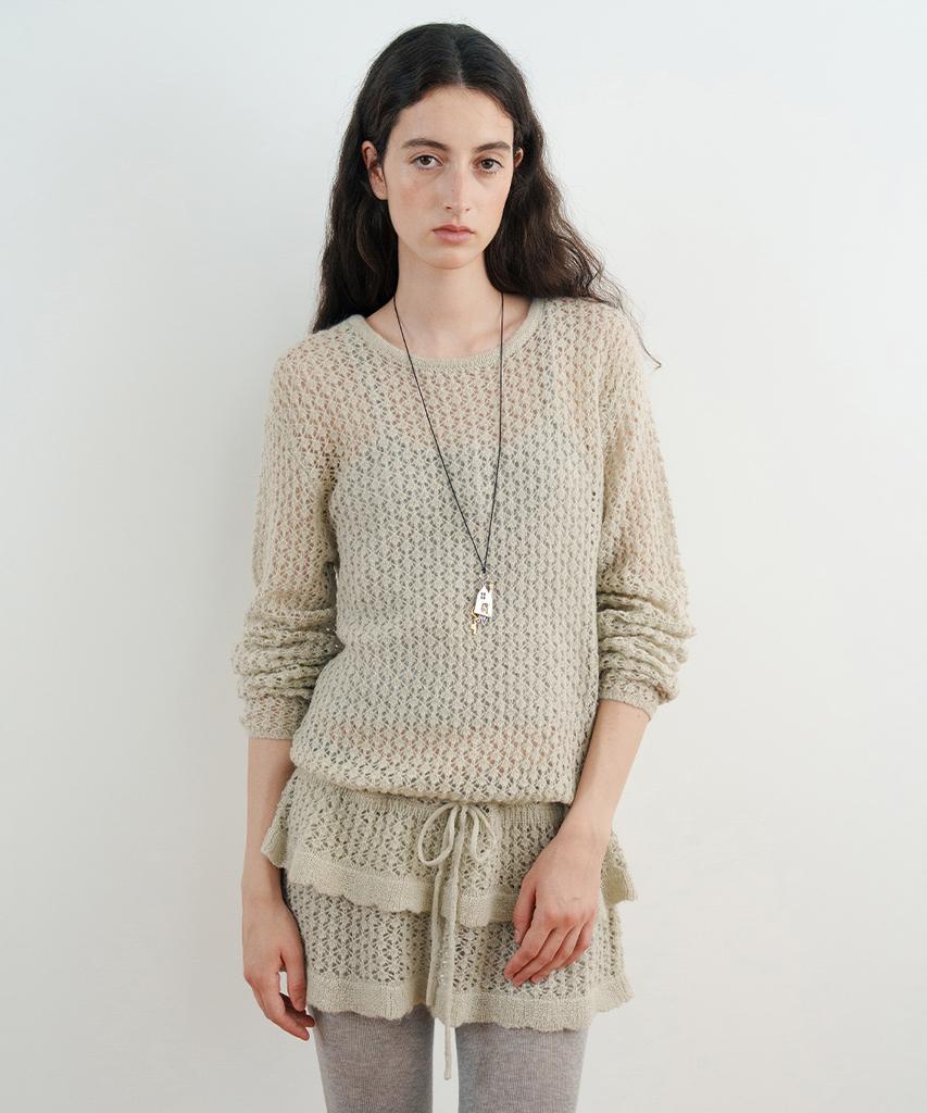 SINOON Openwork Knit Pullover (Beige)