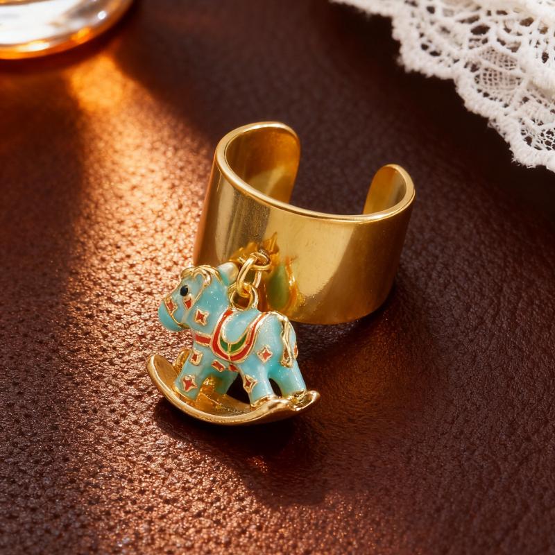 Fashion Enamel Colored Pony Pendant Ring Creative Exquisite Horse Opening Women Pendant Rings Jewelry Accessories Gifts