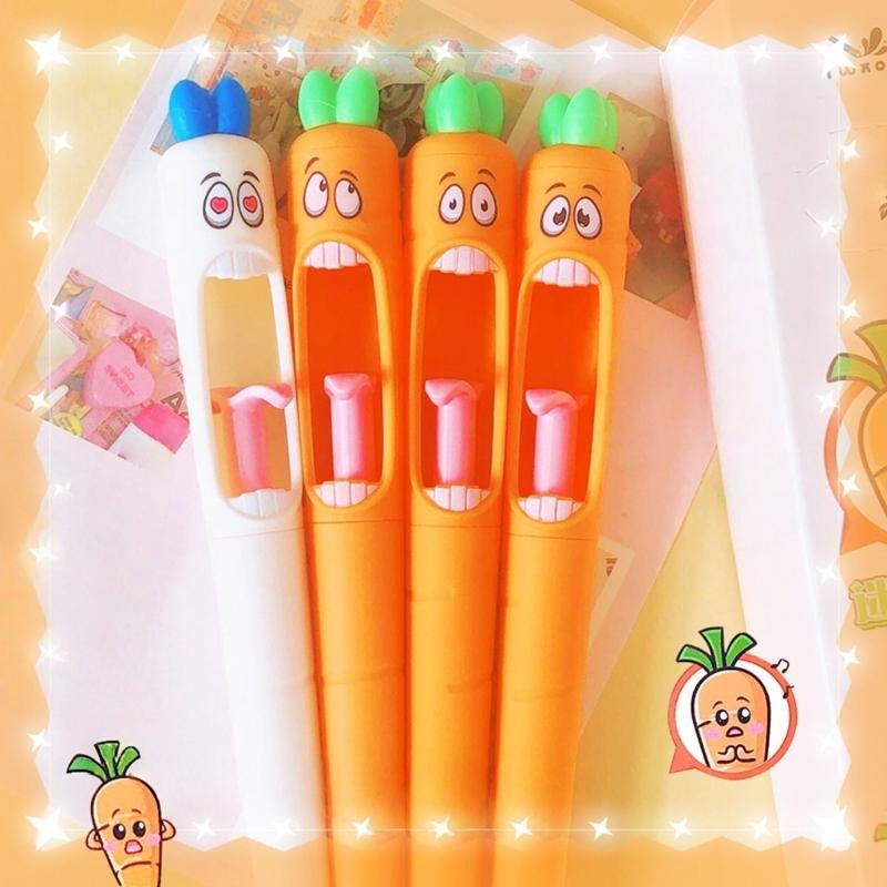 4 Pcs Retractable Gel Pen Smooth Writing Tool Carrot Gel Ink Pen with Comfortable Grip For Students