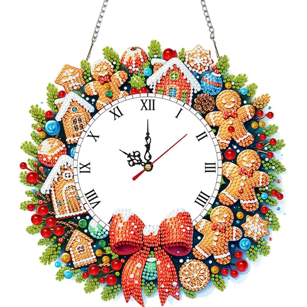2D/Flat DIY Christmas Acrylic Diamond Painting Ornament with Clock Function Diamond Painting Clock Pendant for Home Decoration