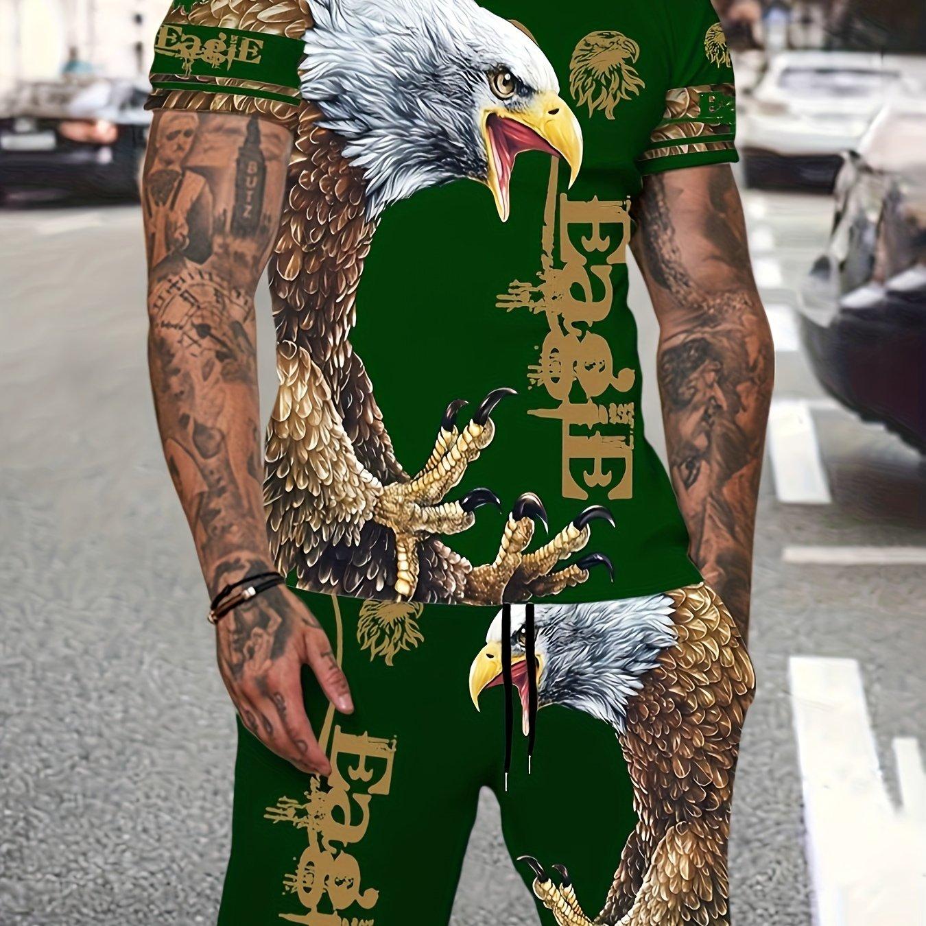 

Комплект мужской спортивной одежды из 2 предметов — футболка с круглым вырезом с цифровым принтом Eagle и эластичные шорты удобной посадки — идеально подходят для занятий спортом на открытом воздухе и повседневной одежды 6XL