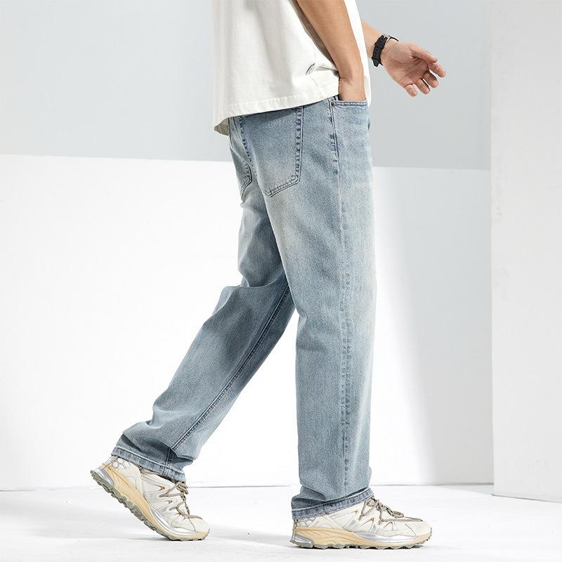 New Spring and Summer Men's Loose Straight American High Street Stretch Light-colored Jeans