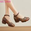 Fashion GKTINOO High Heels Pumps Women Shoes 2025 New Spring Genuine Leather Buckle Strap Retro Round Toe Casual Platform Ladies Shoes