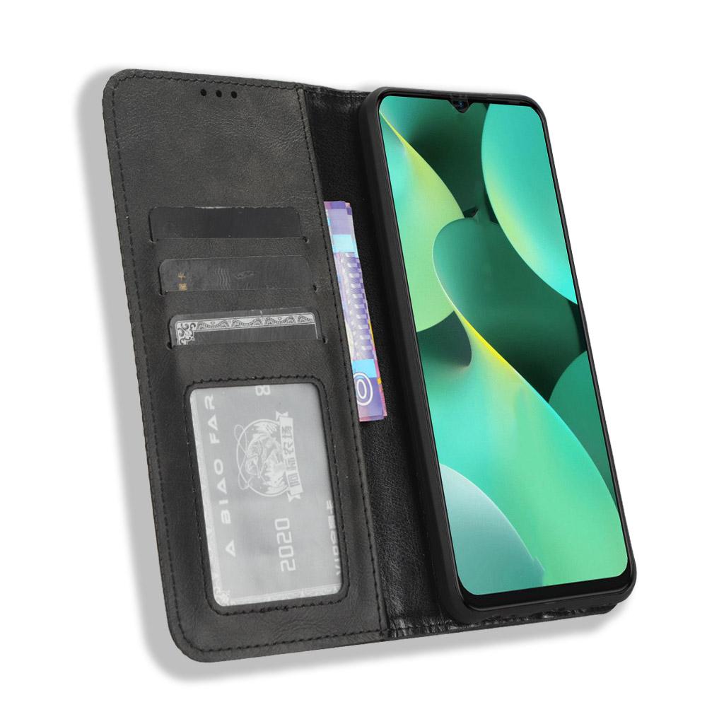 For TECNO Spark 10C 4G Wallet Phone Case Anti-Dust Stand PU Leather Protective Cover with Retro Texture