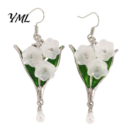 Flower Drop Earrings 1 Pair Valley Floral Earrings, Dangle with Bohemian Style Faux Pearl Charm, Jewelry Gifts for Bridal Wedding Spring Party