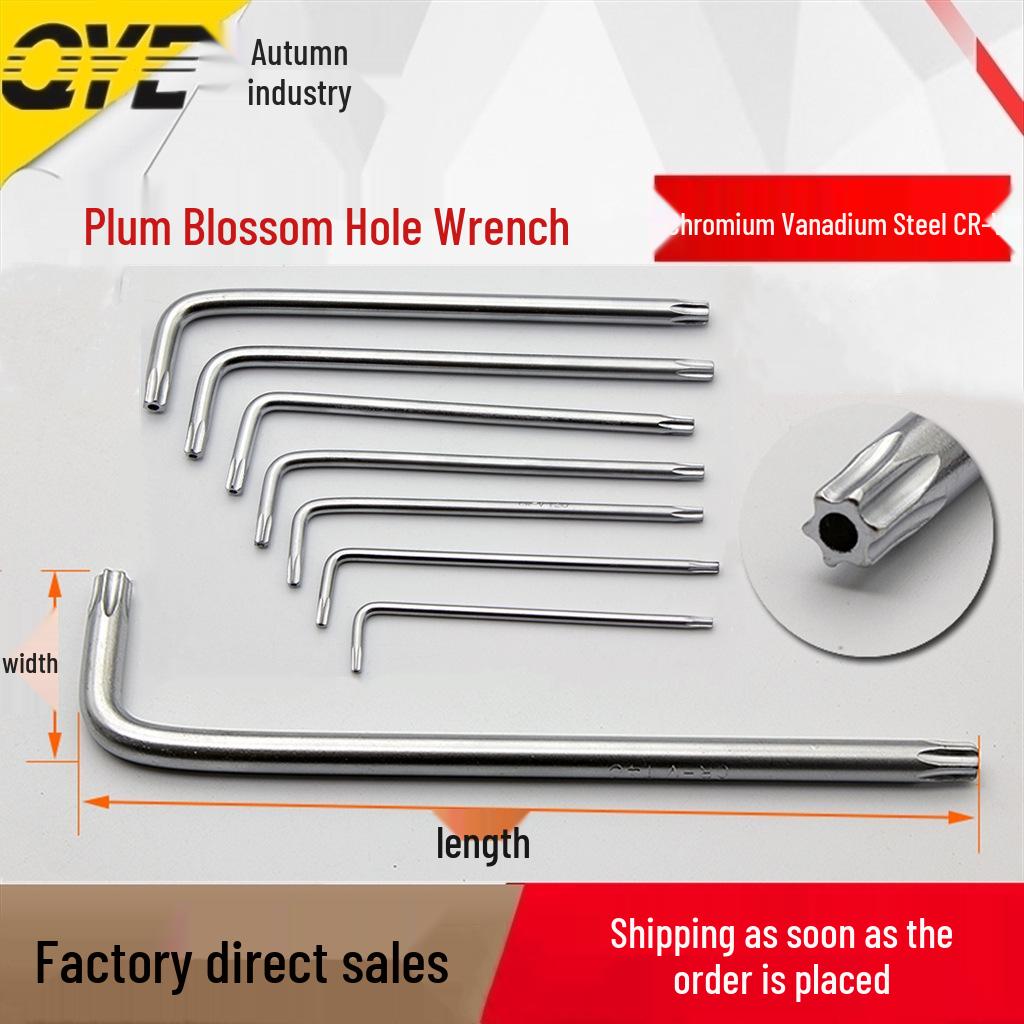 Chrome Vanadium Steel Torx Anti-theft L-shaped Wrench Set (T10-T30) with Hole & Post T10-M3 Torx with hole